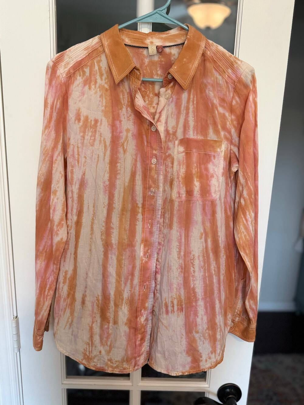 Pilcro Anthropologie XS Tie Dye Button Down Shirt Terracotta Cotton